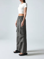 Women’s Casual Two-Piece Set – Solid Color Short Sleeve T-Shirt & Cargo Pants | Breathable Spring/Summer Outfit