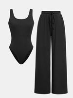 Women’s Two-Piece Pants Set – Sleeveless Bodysuit Vest with High Waist Wide Leg Pants | Casual Y2K Matching Outfit