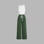 Women’s Summer Two-Piece Pants Set – Solid Color Sleeveless Vest with Pleated Trousers | Casual & Elegant Wrinkle-Free Outfit