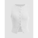 Women’s Ribbed Button Down Tank Top – Slim Fit Sleeveless Crop Vest for Summer Outfits & Going Out