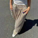 Women’s Casual Striped Straight Leg Pants – High Quality Polyester Trousers with Natural Waist | Elegant Winter Fashion