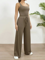 Women’s Two-Piece Pants Set – Sleeveless Bodysuit Vest with High Waist Wide Leg Pants | Casual Y2K Matching Outfit