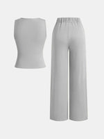Women’s Summer Two-Piece Set – Thin Ribbed Button Vest with Wide Leg Pants | Casual Ice Sense Outfit