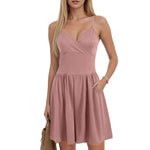 Women’s Casual Romper – Spaghetti Strap Sleeveless Backless Jumpsuit with Pockets | Solid Color Summer Playsuit