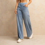 Women’s High-Waisted Wide-Leg Jeans – Light Blue Elastic Waist Denim Pants with Pockets | Casual Baggy Fit (Spring/Summer 2025)