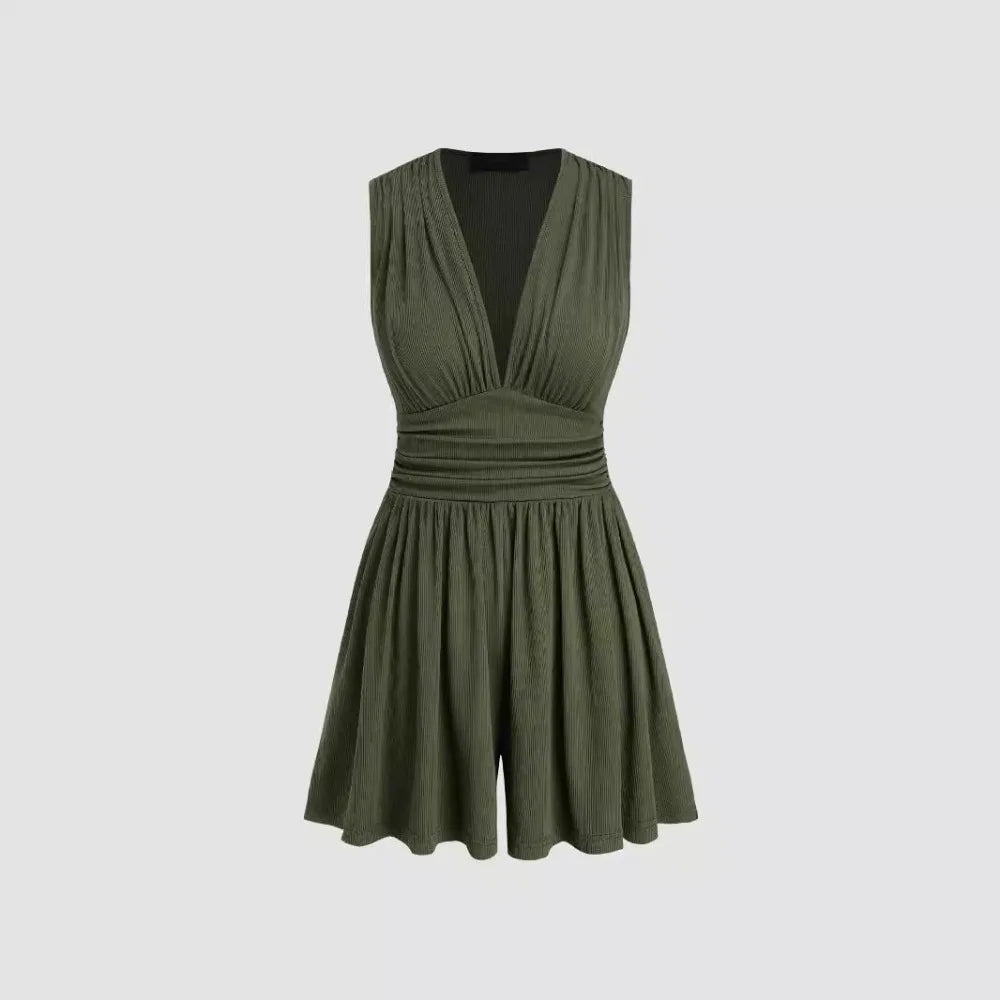 Women’s Knitted Sleeveless Jumpsuit – Solid Color Pleated Pit Strip One-Piece Outfit | Casual Spring Summer Fashion