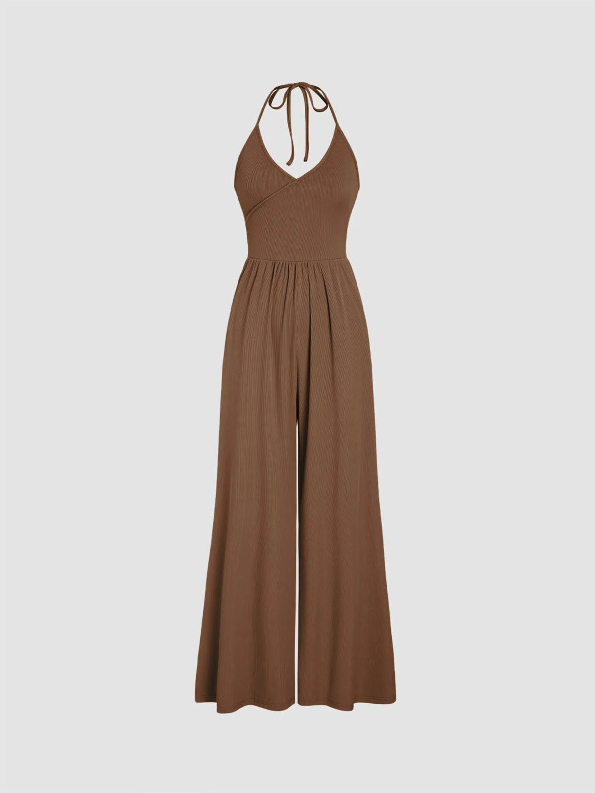 Women’s Sexy Halter Neck Lace-Up Jumpsuit – Open Back High Waist Wide Leg Y2K Knit One-Piece Outfit (2025 Collection)