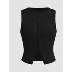 Women’s Ribbed Button Down Tank Top – Slim Fit Sleeveless Crop Vest for Summer Outfits & Going Out