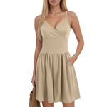 Women’s Casual Romper – Spaghetti Strap Sleeveless Backless Jumpsuit with Pockets | Solid Color Summer Playsuit
