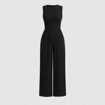 Women’s Solid Color Sleeveless Jumpsuit – Casual One-Piece Korean Style Round Neck Bodysuit Outfit