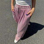 Women’s Casual Striped Straight Leg Pants – High Quality Polyester Trousers with Natural Waist | Elegant Winter Fashion