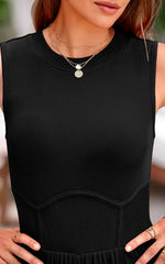 Women’s Solid Color Sleeveless Jumpsuit – Casual One-Piece Korean Style Round Neck Bodysuit Outfit