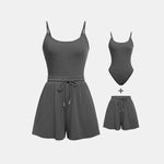 Yozy Short Set Women Two Piece Sets Sling Sleeveless Matching Sets Bodysuits Overalls Shorts Pants Lace Up Elastic Waist Casual Loose