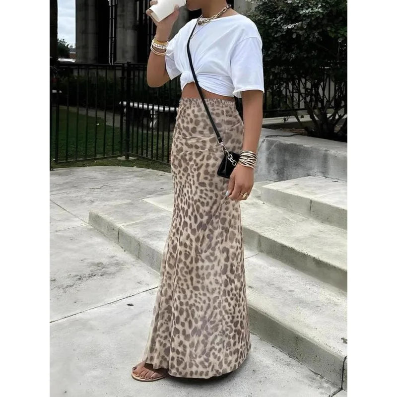 Women’s Sexy Elegant Leopard Print Midi Skirt – Summer Fashion Casual Chic Dress Style for Ladies