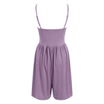 Women’s Casual Romper – Spaghetti Strap Sleeveless Backless Jumpsuit with Pockets | Solid Color Summer Playsuit