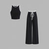 Women’s Summer Two-Piece Set – Color Block Ribbed Vest with Elastic Waist Long Pants | Casual Chic Outfit