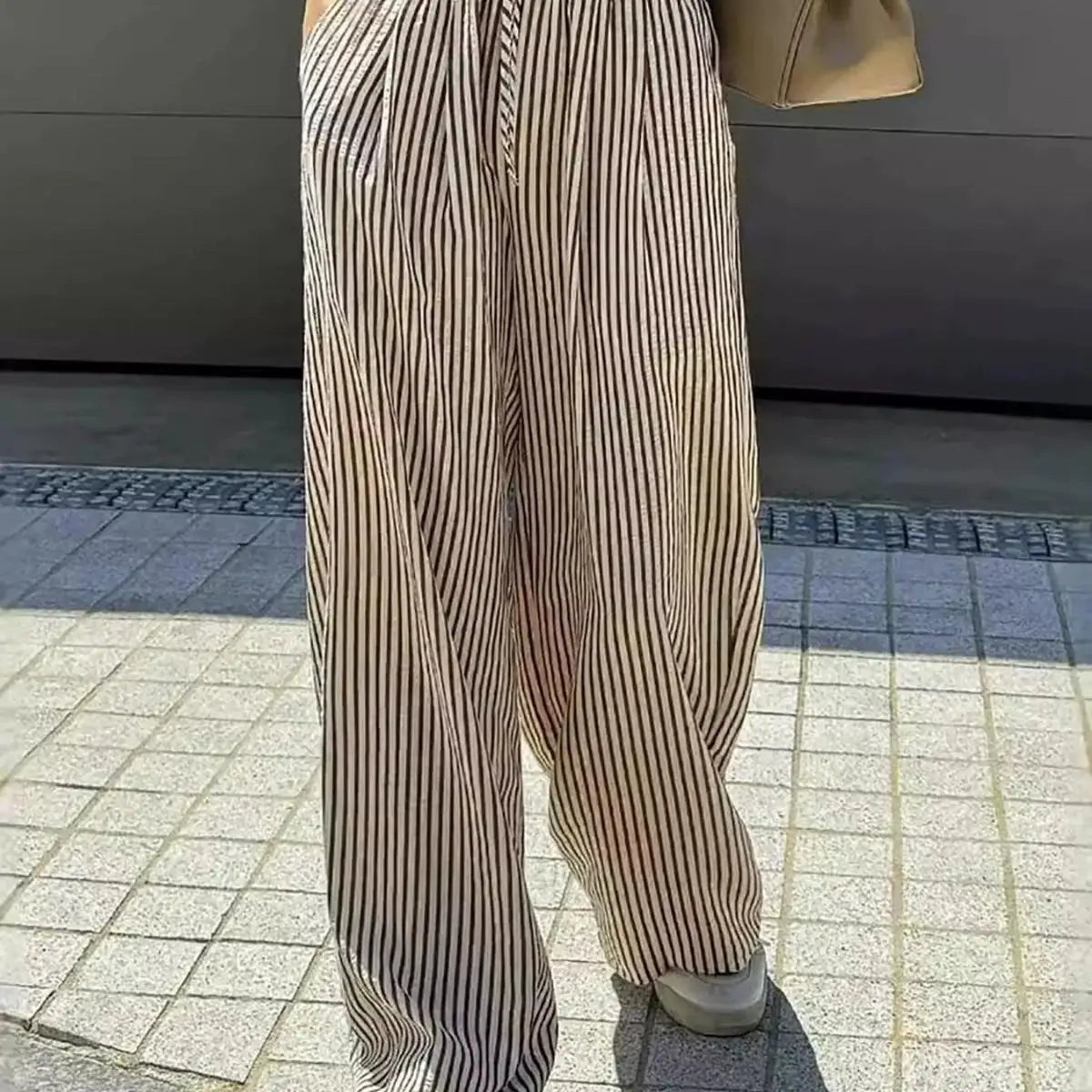 Women’s Casual Striped Straight Leg Pants – High Quality Polyester Trousers with Natural Waist | Elegant Winter Fashion