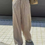 Women’s Casual Striped Straight Leg Pants – High Quality Polyester Trousers with Natural Waist | Elegant Winter Fashion