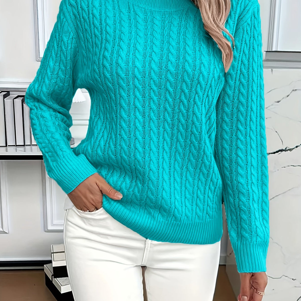 Yozy Women’s Casual Loose-Fit Sweater – Solid Color Ribbed Knit Long Sleeve Pullover | Comfortable Crew Neck Top for Spring & Autumn