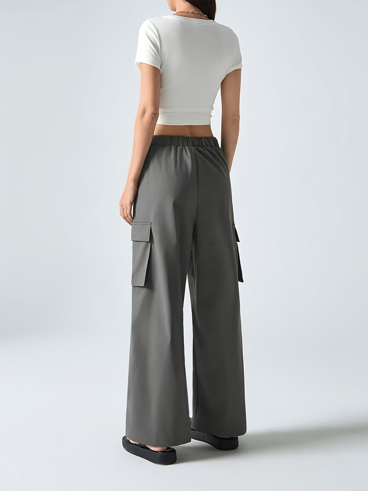 Women’s Casual Two-Piece Set – Solid Color Short Sleeve T-Shirt & Cargo Pants | Breathable Spring/Summer Outfit