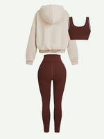 Yozy Women’s 3-Piece Athletic Set – “NEW YORK” Print Hoodie, Sports Bra & Leggings | Medium Stretch Activewear Outfit for All Seasons