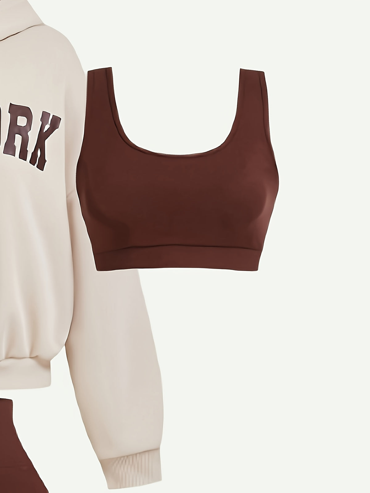 Yozy Women’s 3-Piece Athletic Set – “NEW YORK” Print Hoodie, Sports Bra & Leggings | Medium Stretch Activewear Outfit for All Seasons