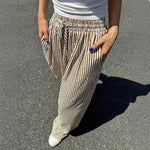 Women’s Casual Striped Straight Leg Pants – High Quality Polyester Trousers with Natural Waist | Elegant Winter Fashion