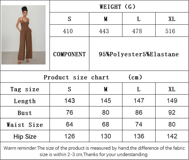 Women’s Sexy Halter Neck Lace-Up Jumpsuit – Open Back High Waist Wide Leg Y2K Knit One-Piece Outfit (2025 Collection)