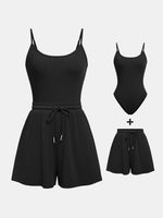 Yozy Short Set Women Two Piece Sets Sling Sleeveless Matching Sets Bodysuits Overalls Shorts Pants Lace Up Elastic Waist Casual Loose