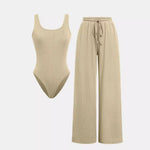 Women’s Two-Piece Pants Set – Sleeveless Bodysuit Vest with High Waist Wide Leg Pants | Casual Y2K Matching Outfit