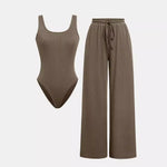 Women’s Two-Piece Pants Set – Sleeveless Bodysuit Vest with High Waist Wide Leg Pants | Casual Y2K Matching Outfit