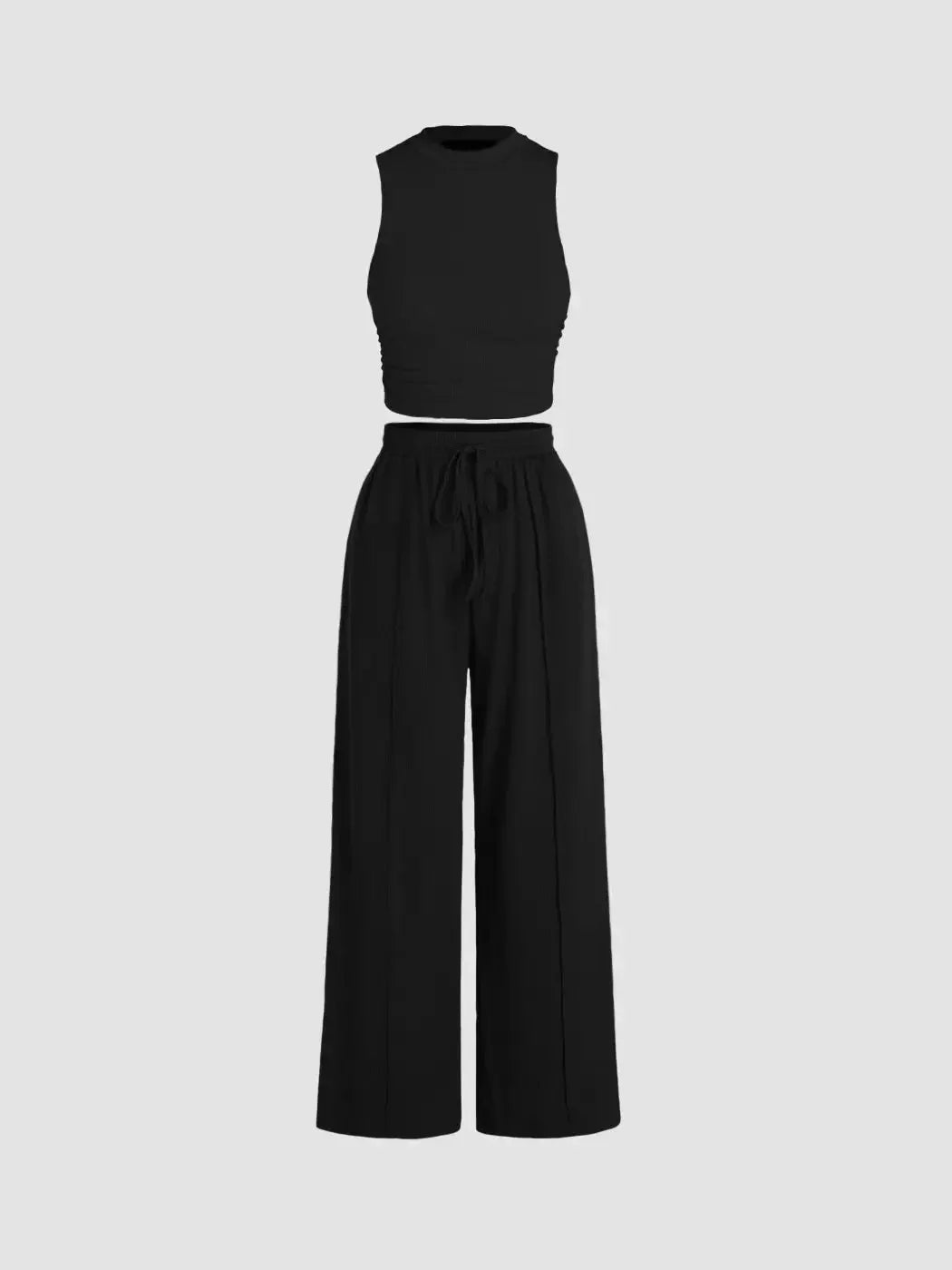 Women’s Summer Two-Piece Pants Set – Solid Color Sleeveless Vest with Pleated Trousers | Casual & Elegant Wrinkle-Free Outfit