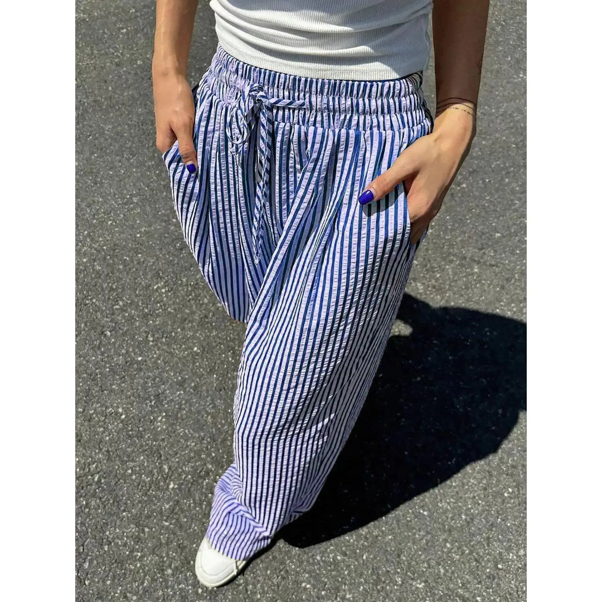 Women’s Casual Striped Straight Leg Pants – High Quality Polyester Trousers with Natural Waist | Elegant Winter Fashion