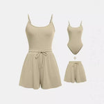 Yozy Short Set Women Two Piece Sets Sling Sleeveless Matching Sets Bodysuits Overalls Shorts Pants Lace Up Elastic Waist Casual Loose