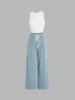 Women’s Summer Two-Piece Pants Set – Solid Color Sleeveless Vest with Pleated Trousers | Casual & Elegant Wrinkle-Free Outfit