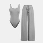 Women’s Two-Piece Pants Set – Sleeveless Bodysuit Vest with High Waist Wide Leg Pants | Casual Y2K Matching Outfit