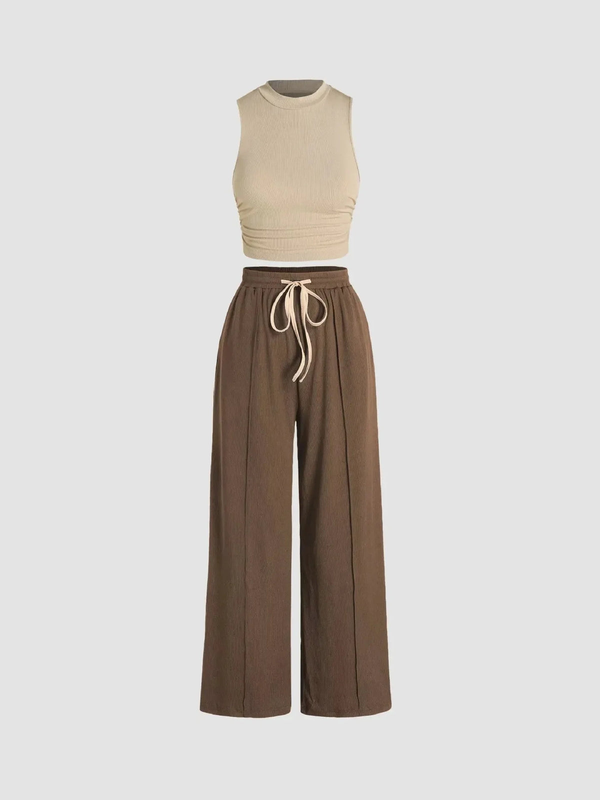 Women’s Summer Two-Piece Pants Set – Solid Color Sleeveless Vest with Pleated Trousers | Casual & Elegant Wrinkle-Free Outfit