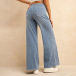 Women’s High-Waisted Wide-Leg Jeans – Light Blue Elastic Waist Denim Pants with Pockets | Casual Baggy Fit (Spring/Summer 2025)