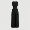 Women’s Solid Color Sleeveless Jumpsuit – Casual One-Piece Korean Style Round Neck Bodysuit Outfit