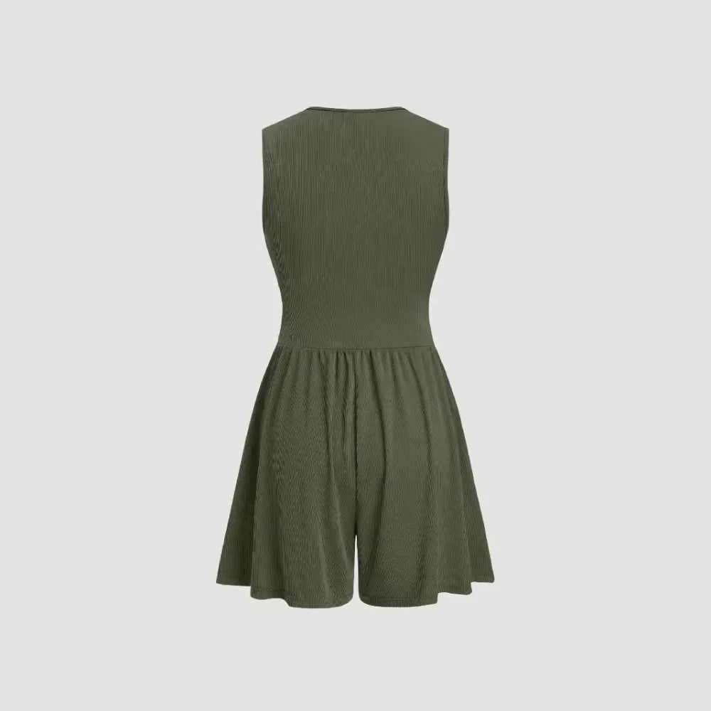 Women’s Knitted Sleeveless Jumpsuit – Solid Color Pleated Pit Strip One-Piece Outfit | Casual Spring Summer Fashion