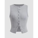Women’s Ribbed Button Down Tank Top – Slim Fit Sleeveless Crop Vest for Summer Outfits & Going Out