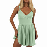 Women’s Casual Romper – Spaghetti Strap Sleeveless Backless Jumpsuit with Pockets | Solid Color Summer Playsuit