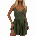 Women’s Casual Romper – Spaghetti Strap Sleeveless Backless Jumpsuit with Pockets | Solid Color Summer Playsuit