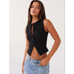 Women’s Ribbed Button Down Tank Top – Slim Fit Sleeveless Crop Vest for Summer Outfits & Going Out