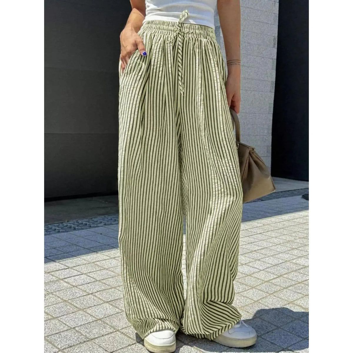 Women’s Casual Striped Straight Leg Pants – High Quality Polyester Trousers with Natural Waist | Elegant Winter Fashion