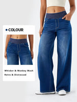 Women’s High-Waisted Stretch Wide-Leg Jeans – Elastic Waist Washed Denim Pants | Relaxed Fit, Soft & Comfortable All-Season Style