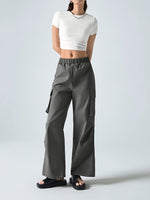 Women’s Casual Two-Piece Set – Solid Color Short Sleeve T-Shirt & Cargo Pants | Breathable Spring/Summer Outfit