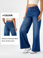 Women’s High-Waisted Stretch Wide-Leg Jeans – Elastic Waist Washed Denim Pants | Relaxed Fit, Soft & Comfortable All-Season Style
