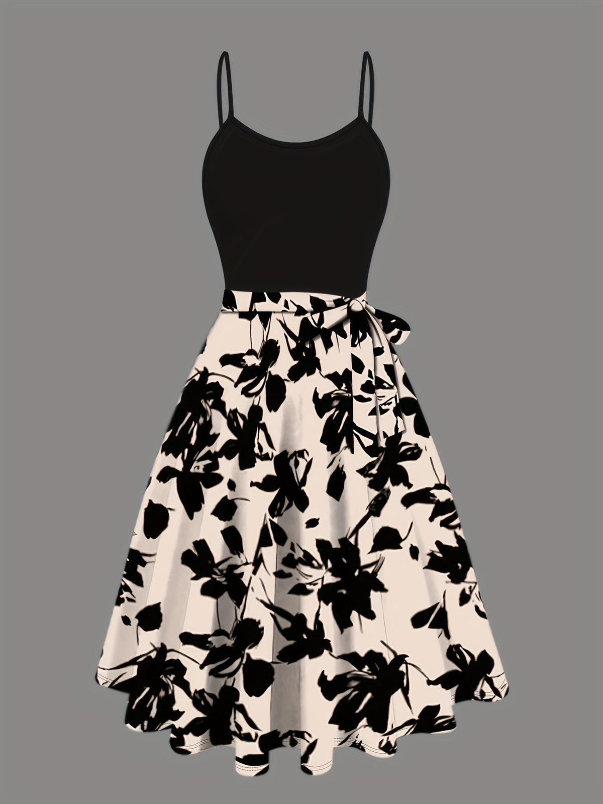 Women’s Elegant Two-Piece Dress Suit – Knit Cardigan Jacket & Lace-Up Suspender Dress | Floral Print Outfit for All Seasons